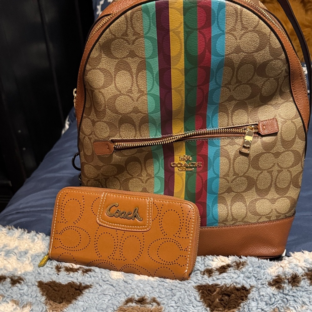 Coach Signature Backpack and Wallet with Colorful Stripes